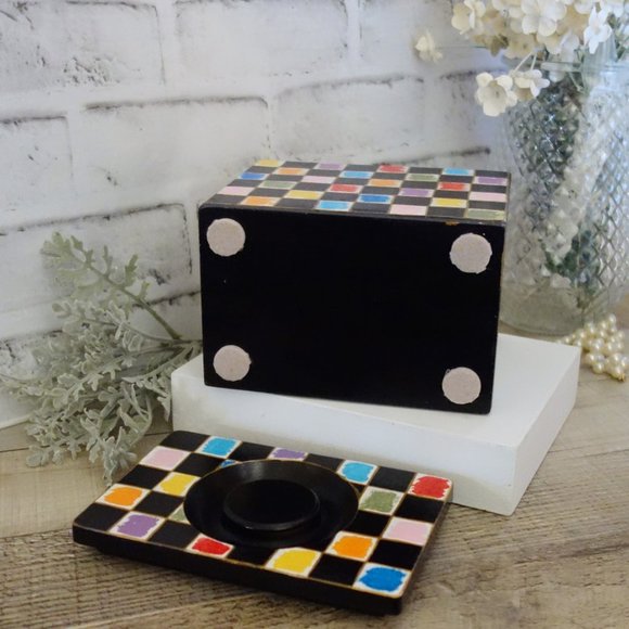 Whimsy Checks Decorative Box Black Check Decor Mosaic Art Decor Colorful Checks - Picture 8 of 8
